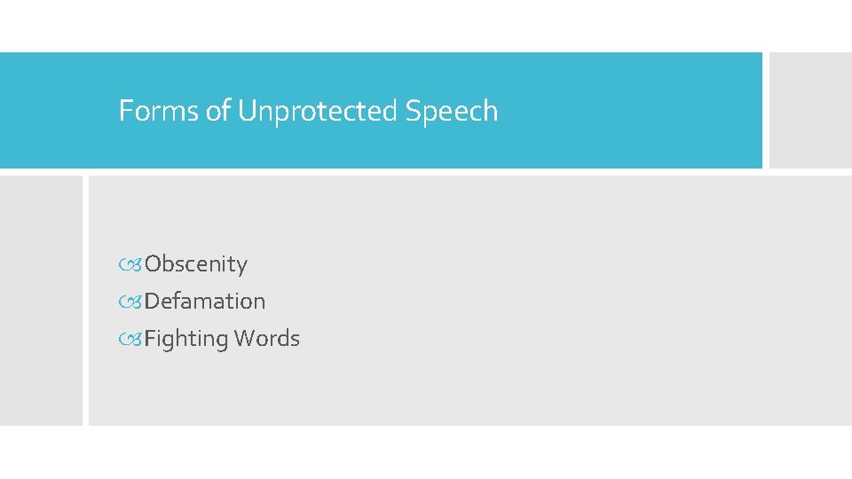 Forms of Unprotected Speech Obscenity Defamation Fighting Words 