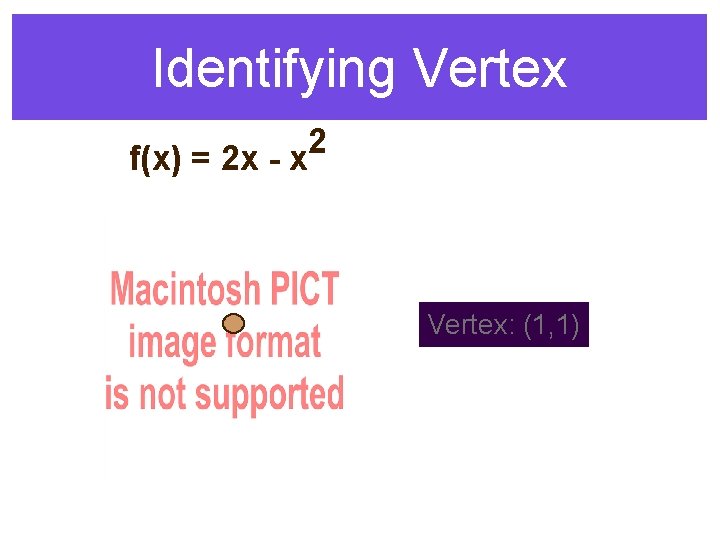 Identifying Vertex 2 f(x) = 2 x - x Vertex: (1, 1) 