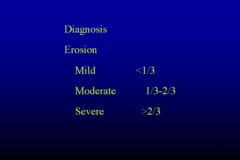 Diagnosis Erosion Mild Moderate Severe <1/3 1/3 -2/3 >2/3 11 