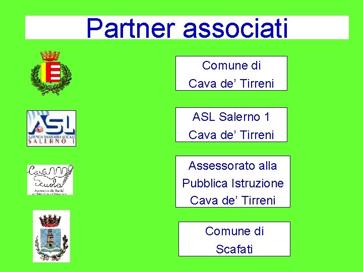 Partner associati Comune di Cava de’ Tirreni ASL Salerno 1 Cava de’ Tirreni Assessorato