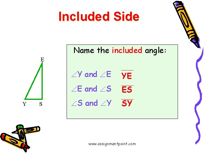 Included Side Name the included angle: E Y S Y and E YE E