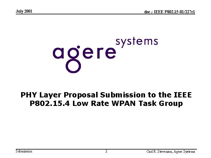 July 2001 doc. : IEEE P 802. 15 -01/227 r 1 PHY Layer Proposal