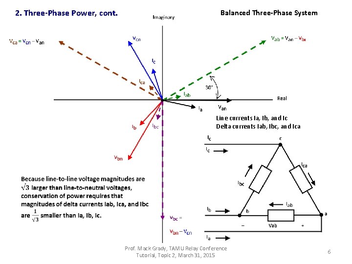 2. Three-Phase Power, cont. Balanced Three-Phase System Line currents Ia, Ib, and Ic Delta