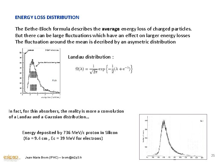 ENERGY LOSS DISTRIBUTION The Bethe-Bloch formula describes the average energy loss of charged particles.