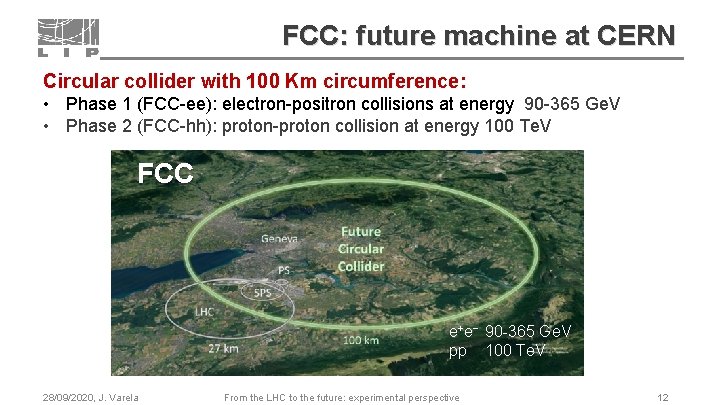 FCC: future machine at CERN Circular collider with 100 Km circumference: • Phase 1
