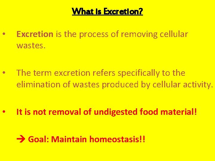 What is Excretion? • Excretion is the process of removing cellular wastes. • The