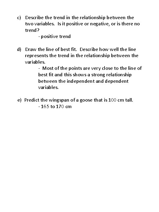 c) Describe the trend in the relationship between the two variables. Is it positive