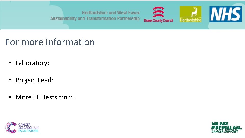 For more information • Laboratory: • Project Lead: • More FIT tests from: 