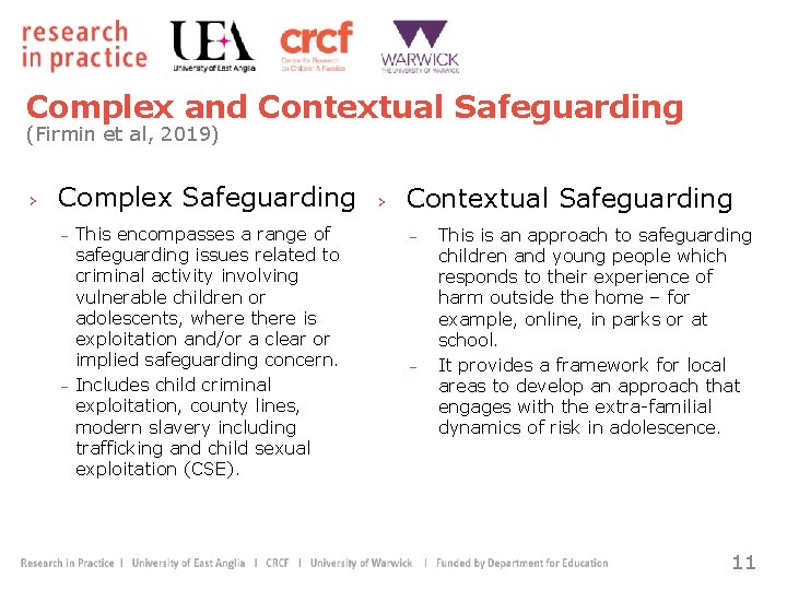 Complex and Contextual Safeguarding (Firmin et al, 2019) › Complex Safeguarding − − This