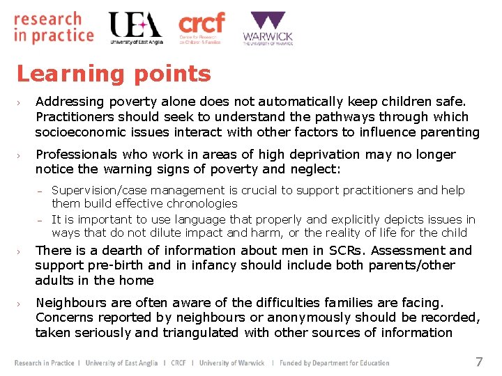 Learning points › Addressing poverty alone does not automatically keep children safe. Practitioners should