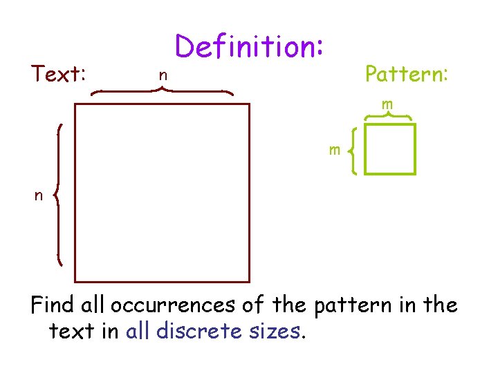 Text: n Definition: Pattern: m m n Find all occurrences of the pattern in