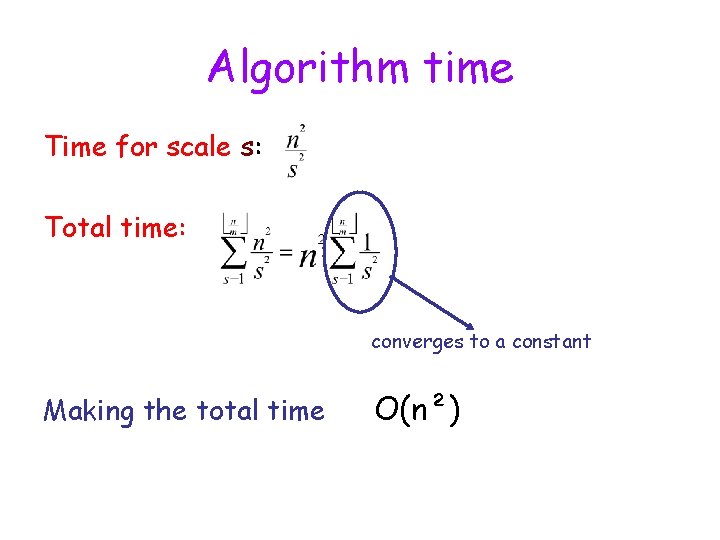 Algorithm time Time for scale s: Total time: converges to a constant Making the