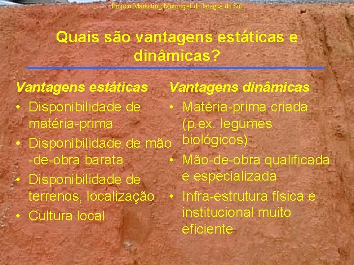 Projeto Marketing Municipal de Jaraguá do Sul Quais são vantagens estáticas e dinâmicas? Vantagens