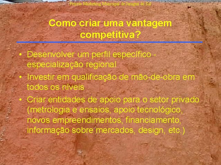 Projeto Marketing Municipal de Jaraguá do Sul Como criar uma vantagem competitiva? • Desenvolver