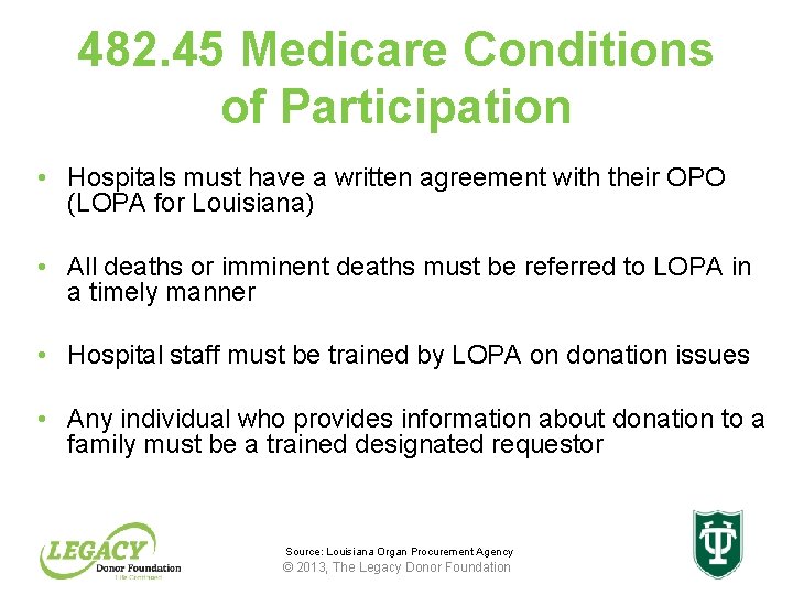 482. 45 Medicare Conditions of Participation • Hospitals must have a written agreement with