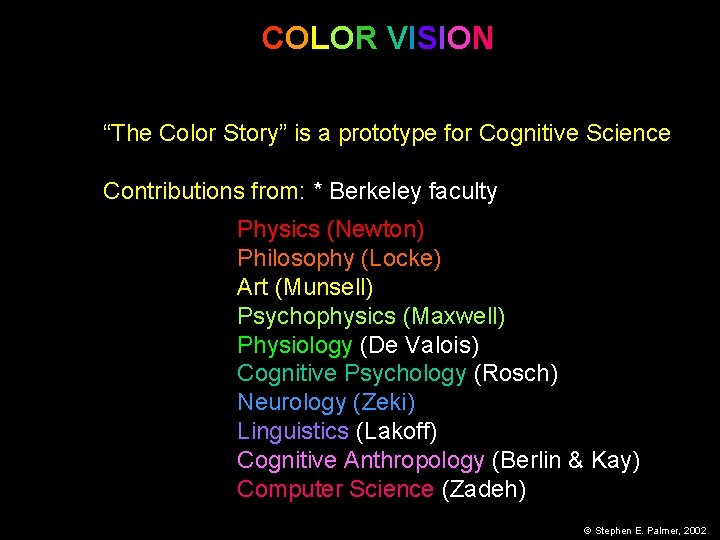 COLOR VISION “The Color Story” is a prototype for Cognitive Science Contributions from: *