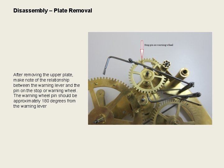 Disassembly – Plate Removal After removing the upper plate, make note of the relationship