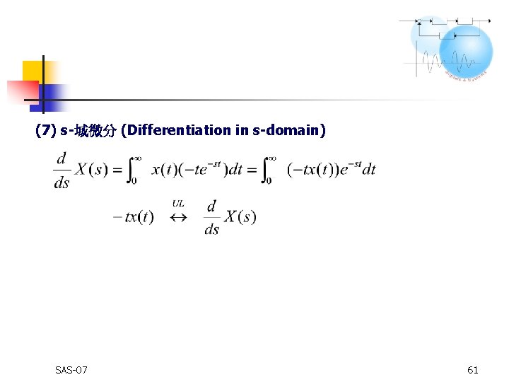 (7) s-域微分 (Differentiation in s-domain) SAS-07 61 