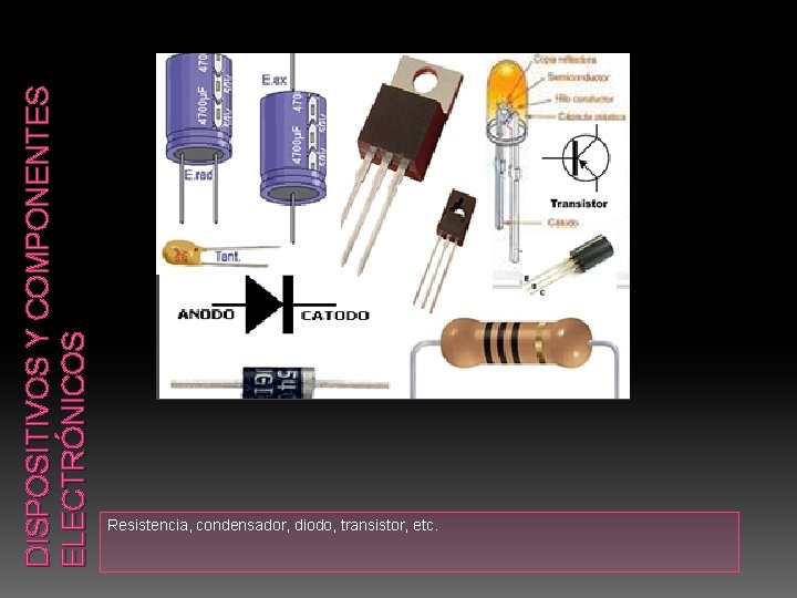 DISPOSITIVOS Y COMPONENTES ELECTRÓNICOS Resistencia, condensador, diodo, transistor, etc. 