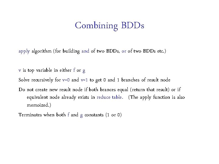 Combining BDDs apply algorithm (for building and of two BDDs, or of two BDDs