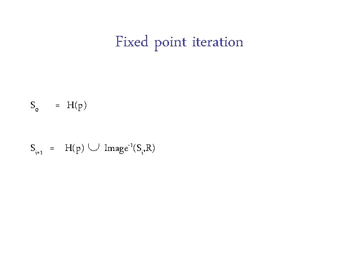 Fixed point iteration S 0 = H(p) Si+1 = H(p) Image-1(Si, R) 