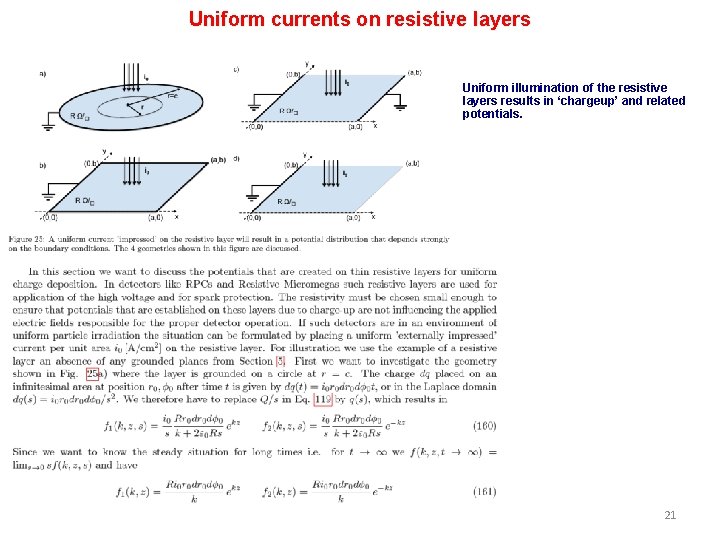 Uniform currents on resistive layers Uniform illumination of the resistive layers results in ‘chargeup’