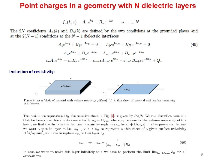 Point charges in a geometry with N dielectric layers Inclusion of resistivity: Werner Riegler,