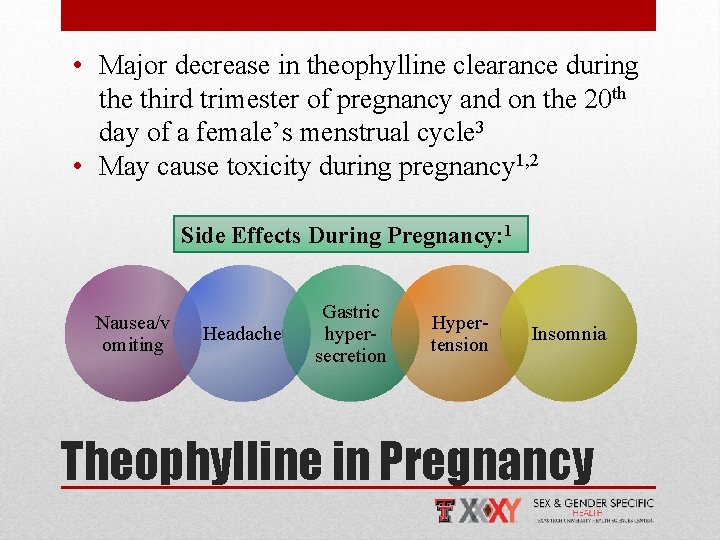  • Major decrease in theophylline clearance during the third trimester of pregnancy and