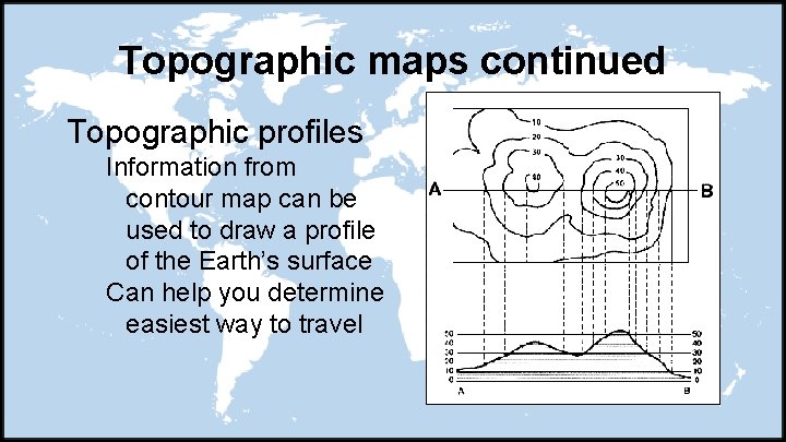Topographic maps continued Topographic profiles Information from contour map can be used to draw
