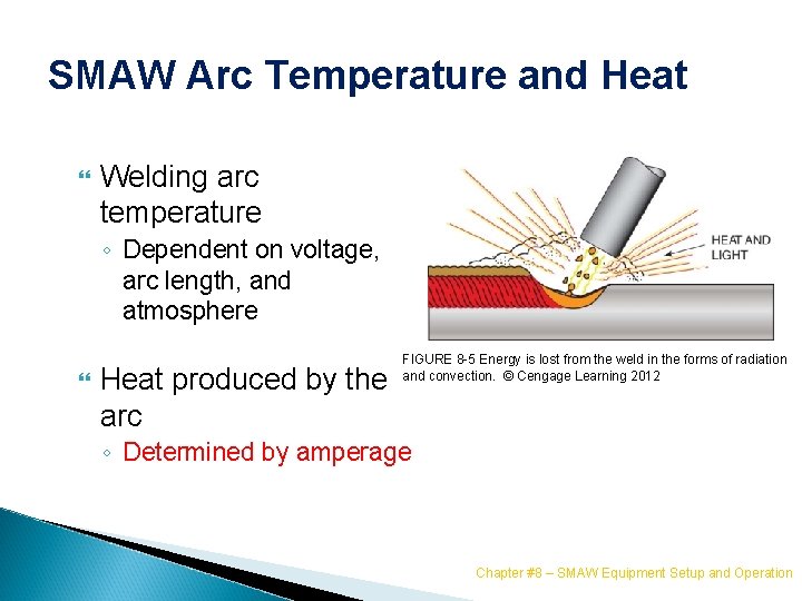 SMAW Arc Temperature and Heat Welding arc temperature ◦ Dependent on voltage, arc length,