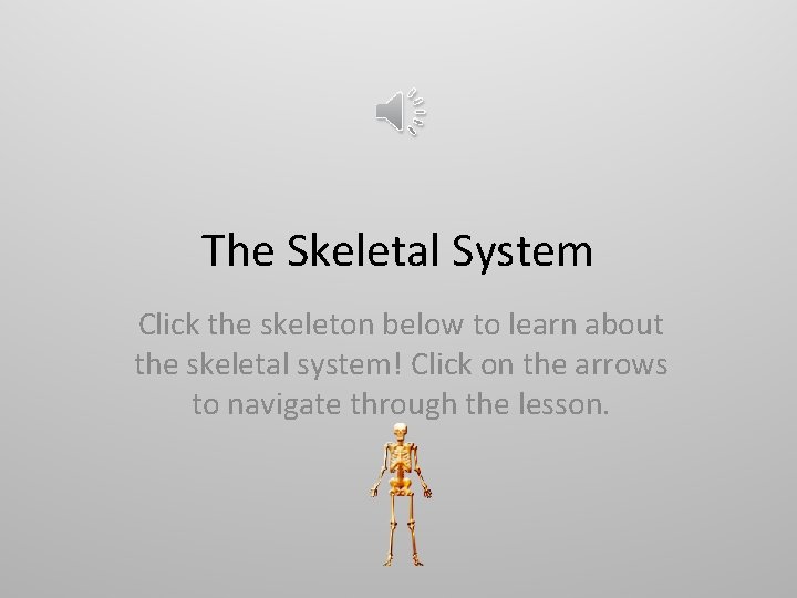 The Skeletal System Click the skeleton below to learn about the skeletal system! Click