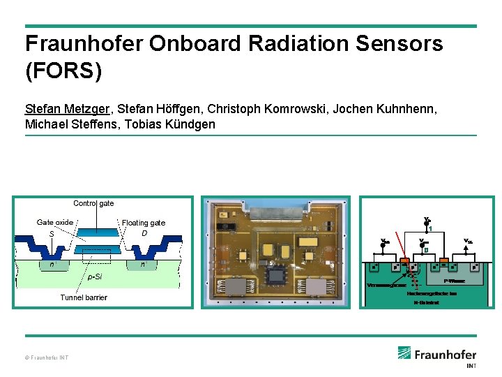 Fraunhofer Onboard Radiation Sensors (FORS) Stefan Metzger, Stefan Höffgen, Christoph Komrowski, Jochen Kuhnhenn, Michael
