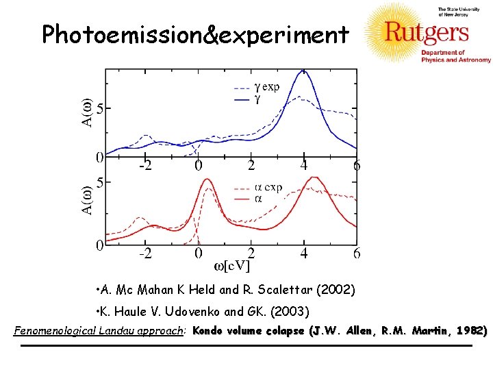 Photoemission&experiment • A. Mc Mahan K Held and R. Scalettar (2002) • K. Haule