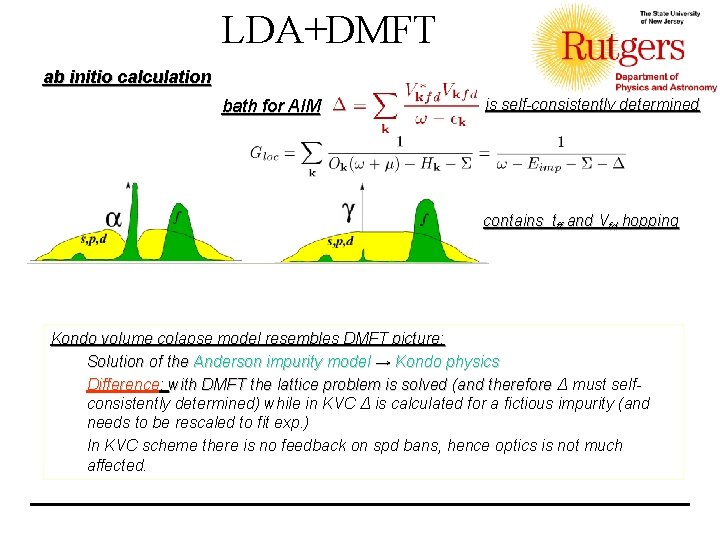 LDA+DMFT ab initio calculation bath for AIM is self-consistently determined contains tff and Vfd