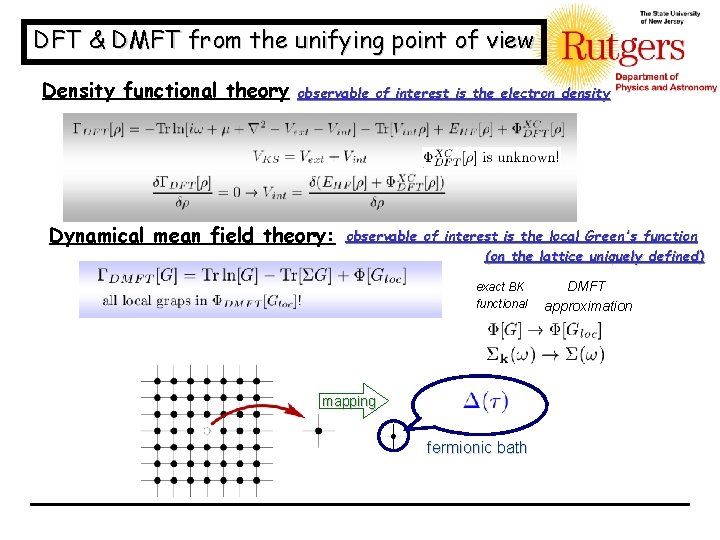 DFT & DMFT from the unifying point of view Density functional theory observable of