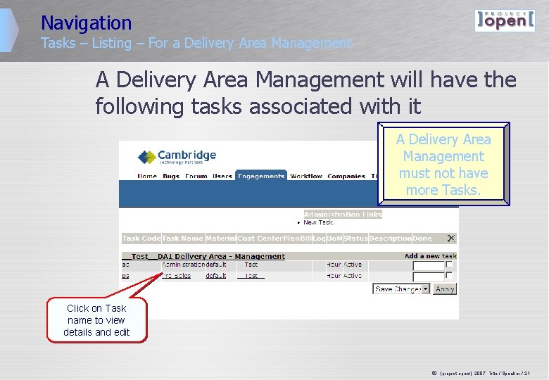 Navigation Tasks – Listing – For a Delivery Area Management A Delivery Area Management Navigation Tasks – Listing – For a Delivery Area Management A Delivery Area Management