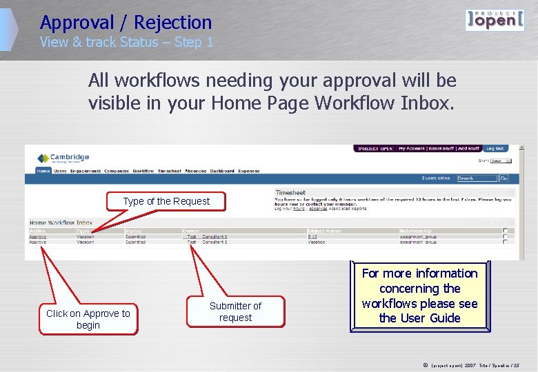 Approval / Rejection View & track Status – Step 1 All workflows needing your Approval / Rejection View & track Status – Step 1 All workflows needing your