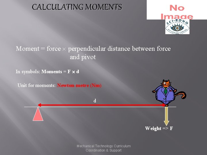 CALCULATING MOMENTS Moment = force perpendicular distance between force and pivot In symbols: Moments