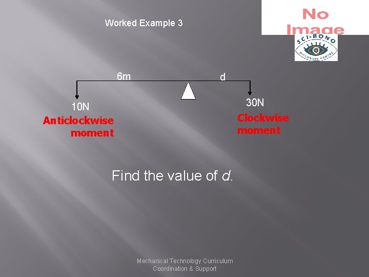 Worked Example 3 6 m d 30 N Clockwise moment 10 N Anticlockwise moment