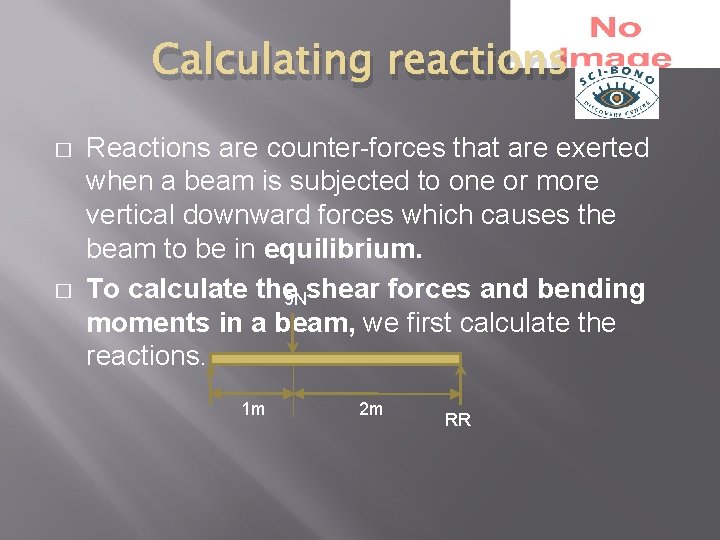 Calculating reactions � � Reactions are counter-forces that are exerted when a beam is