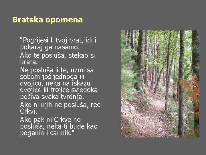 Bratska opomena "Pogriješi li tvoj brat, idi i pokaraj ga nasamo. Ako te posluša,