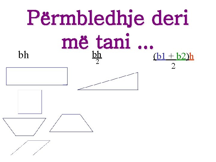 Përmbledhje deri më bhtani. . . bh (b 1 + b 2)h 2 2 Përmbledhje deri më bhtani. . . bh (b 1 + b 2)h 2 2