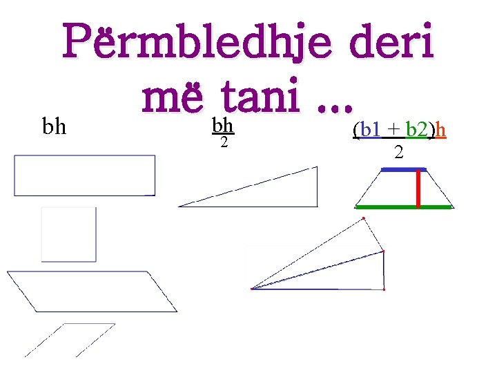 Përmbledhje deri më bhtani. . . bh (b 1 + b 2)h 2 2 Përmbledhje deri më bhtani. . . bh (b 1 + b 2)h 2 2