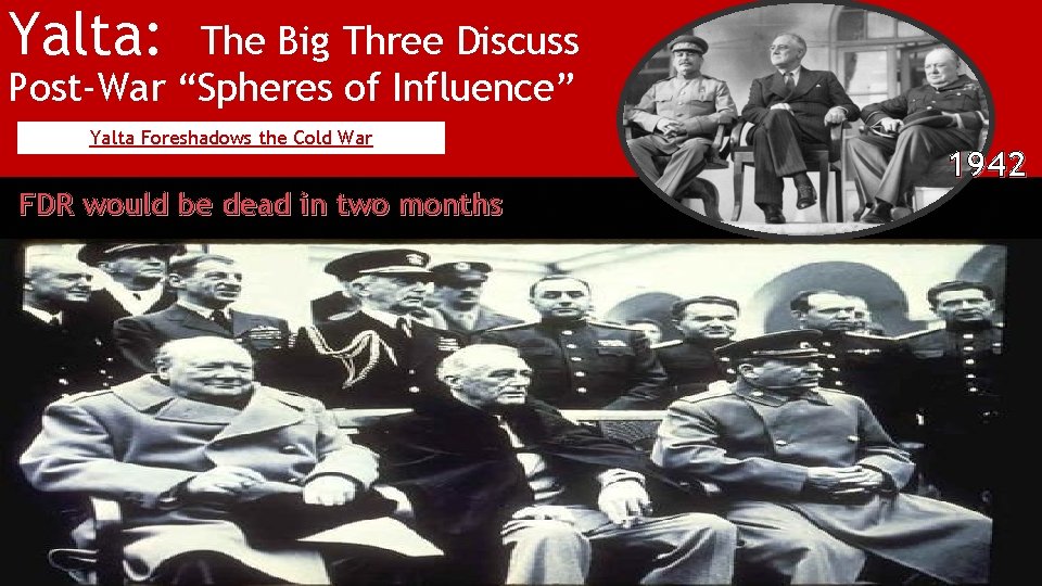 Yalta: The Big Three Discuss Post-War “Spheres of Influence” Yalta Foreshadows the Cold War
