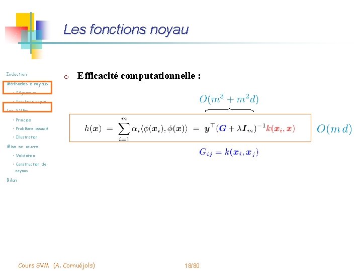 Les fonctions noyau Induction Méthodes à noyaux m Efficacité computationnelle : • Régression •