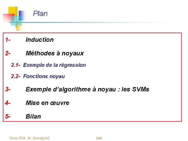 Plan 1 - Induction Méthodes à noyaux • Régression 2 - • Fonctions noyau