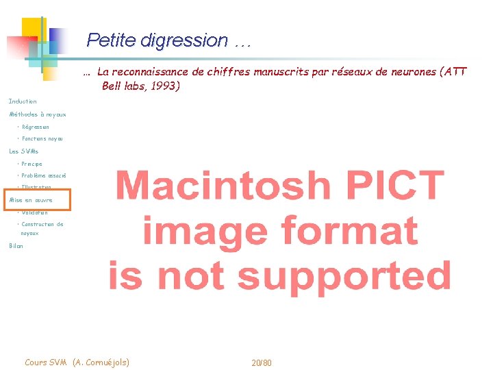 Petite digression … … La reconnaissance de chiffres manuscrits par réseaux de neurones (ATT