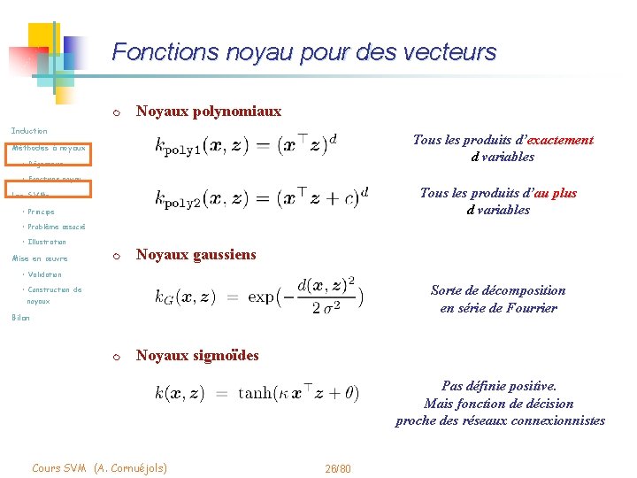 Fonctions noyau pour des vecteurs m Noyaux polynomiaux Induction Tous les produits d’exactement d