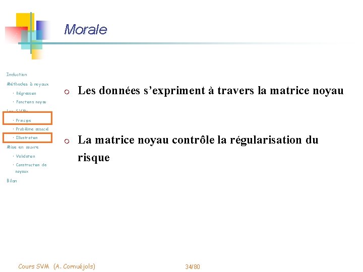 Morale Induction Méthodes à noyaux • Régression m Les données s’expriment à travers la