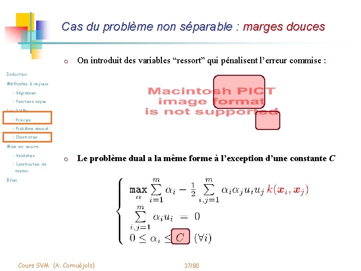 Cas du problème non séparable : marges douces m On introduit des variables “ressort”